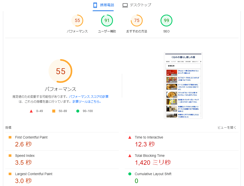 PageSpeed Insightsの結果（モバイル）：After